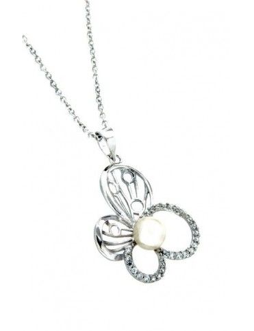 COLLAR PLATA CIRCONITAS PERLA PS3789PE