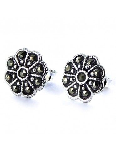 Pendientes plata y marcasitas Mujer Flor 9091796