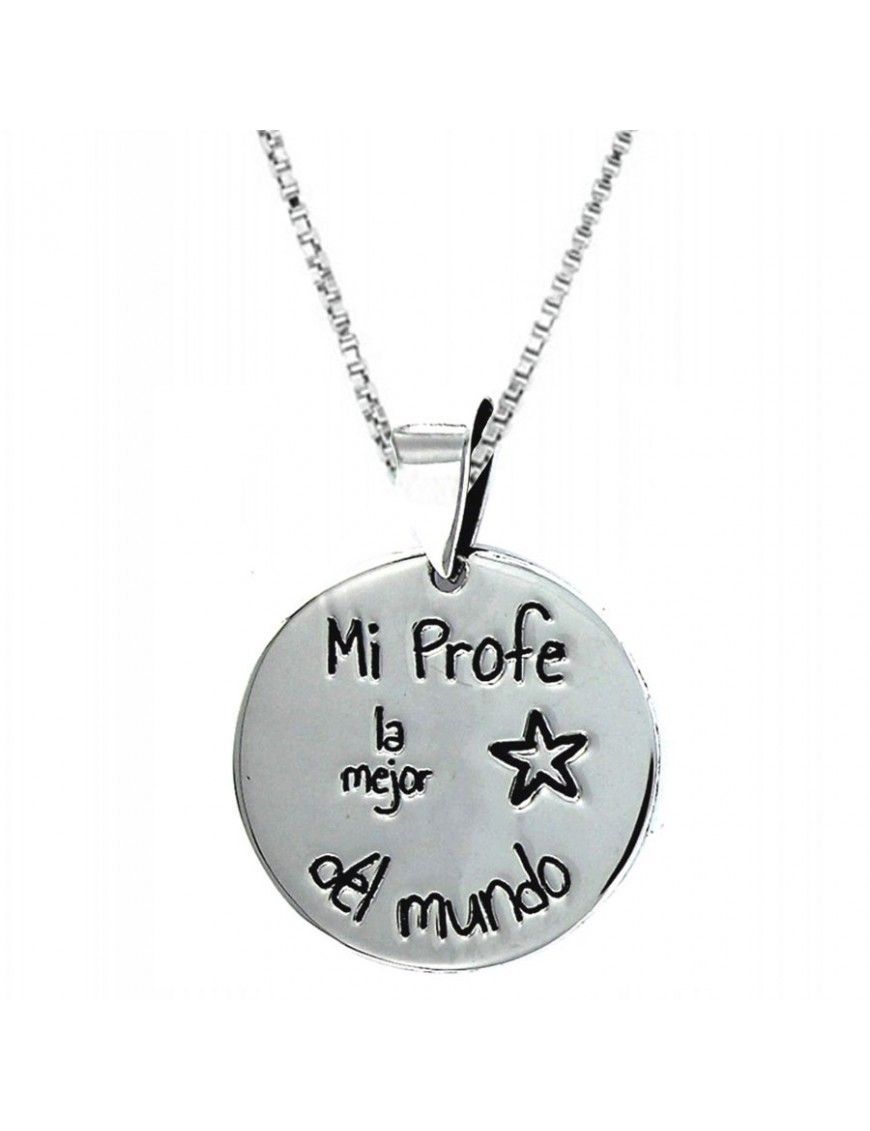 Collar Plata Mujer Mi profe la mejor del mundo 9088115
