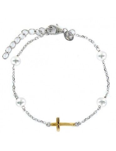Pulsera Plata Niña Cruz dorada 9097290