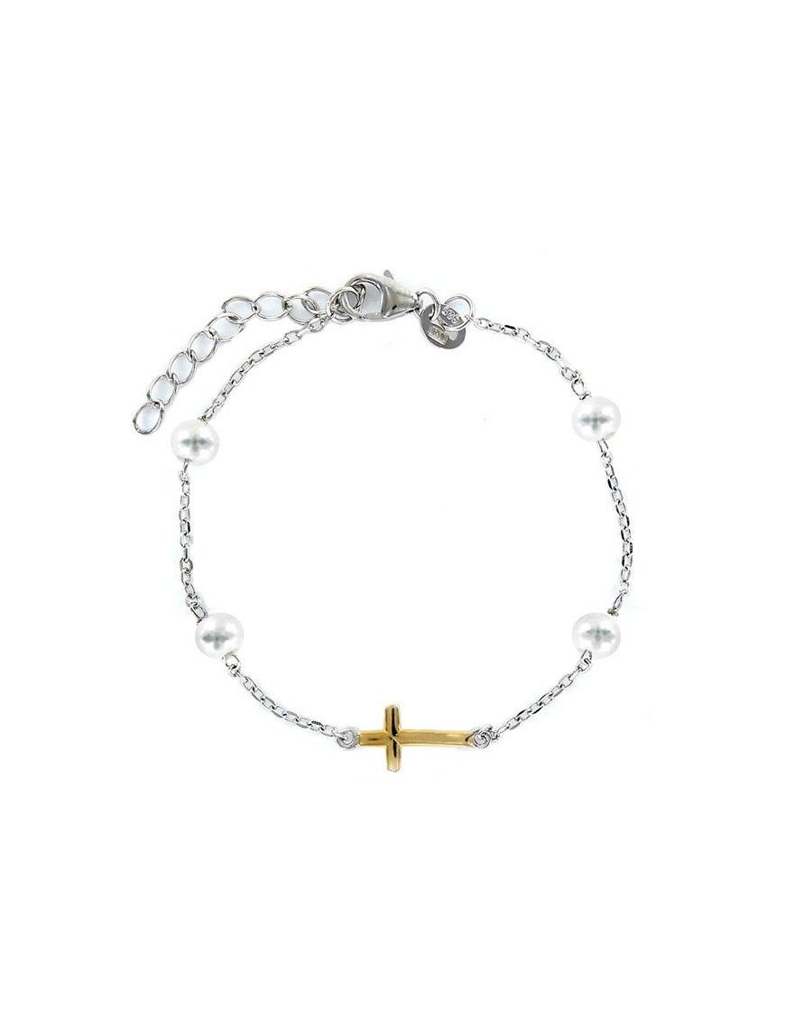 Pulsera Plata Niña Cruz dorada 9097290