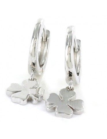 Pendientes Plata Mujer Aro con Trebol colgante 9101665