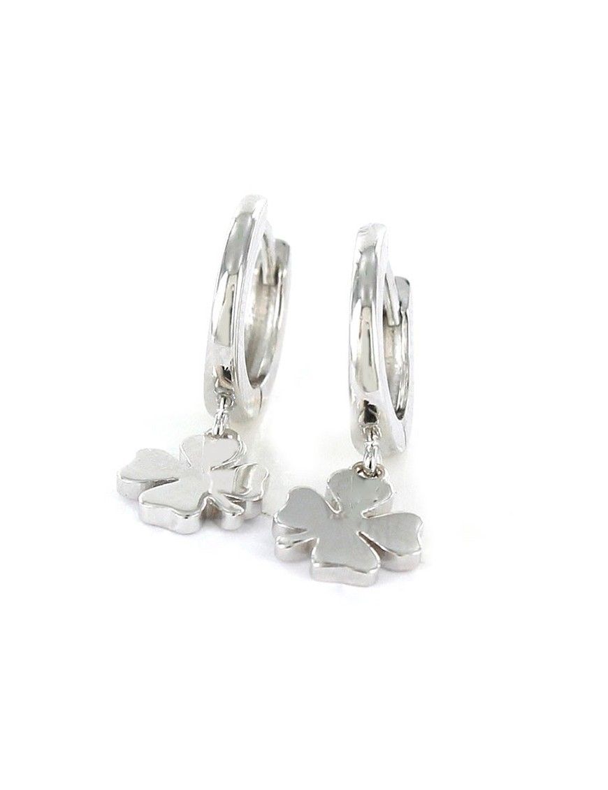 Pendientes Plata Mujer Aro con Trebol colgante 9101665
