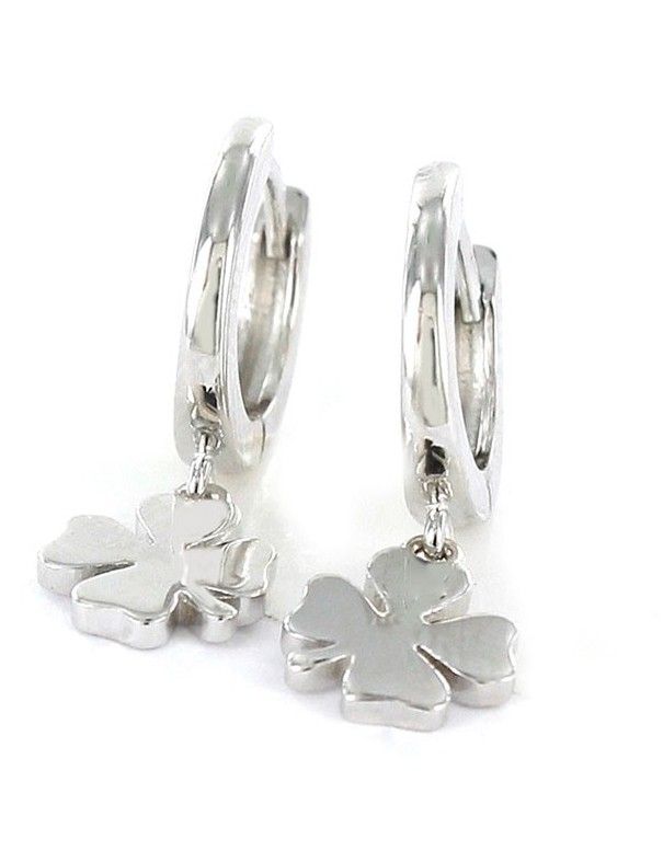 Pendientes Plata Mujer Aro con Trebol colgante 9101665