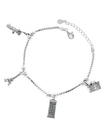 Pulsera Plata Mujer viajera 4 colgantes 9101771