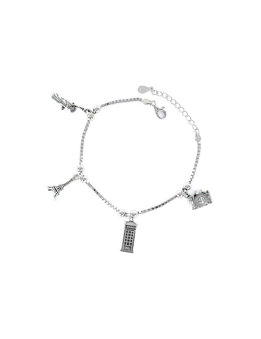 Pulsera Plata Mujer viajera 4 colgantes 9101771