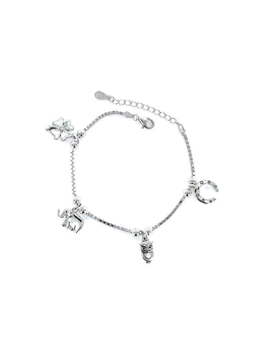 Pulsera Plata Mujer suerte 4 colgantes 9101776