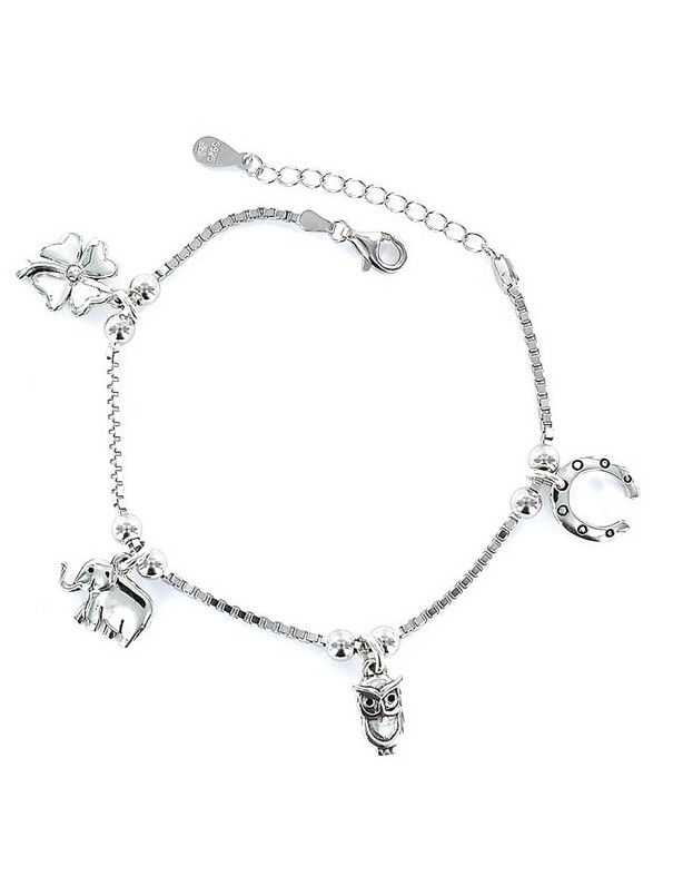 Pulsera Plata Mujer suerte 4 colgantes 9101776