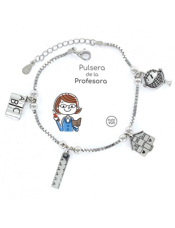Pulsera Plata Mujer Profesora 4 colgantes 9101770