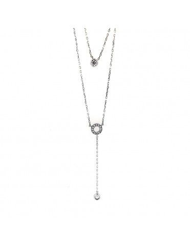 Collar Plata Mujer doble Cadena circonitas KR372-2Q