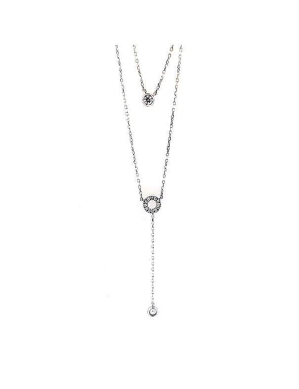 Collar Plata Mujer doble Cadena circonitas KR372-2Q
