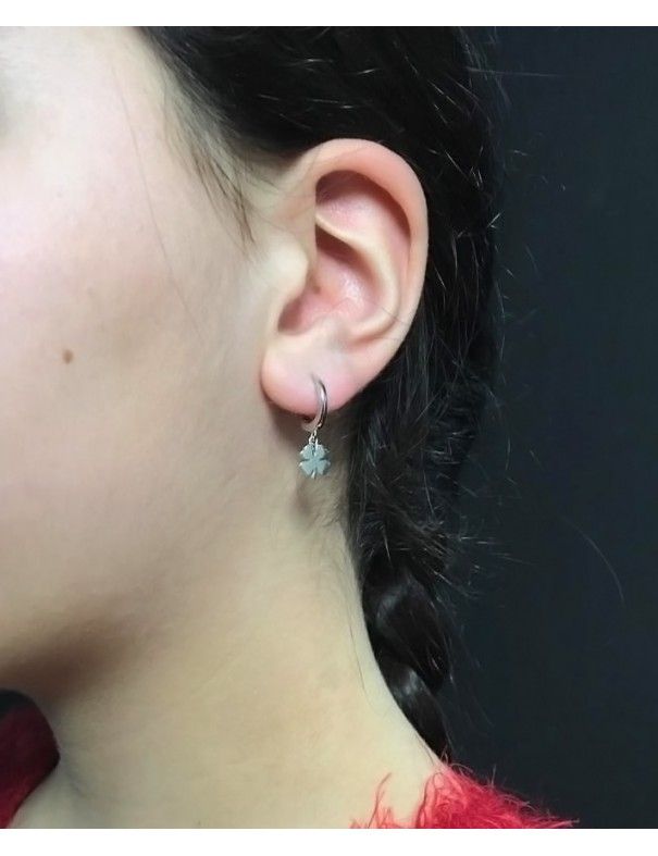 Pendientes Plata Mujer Aro con Trebol colgante 9101665