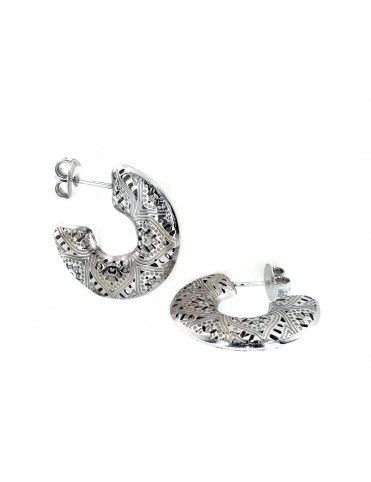 Pendientes Plata mujer Aro labrado corazones 016005-1-1