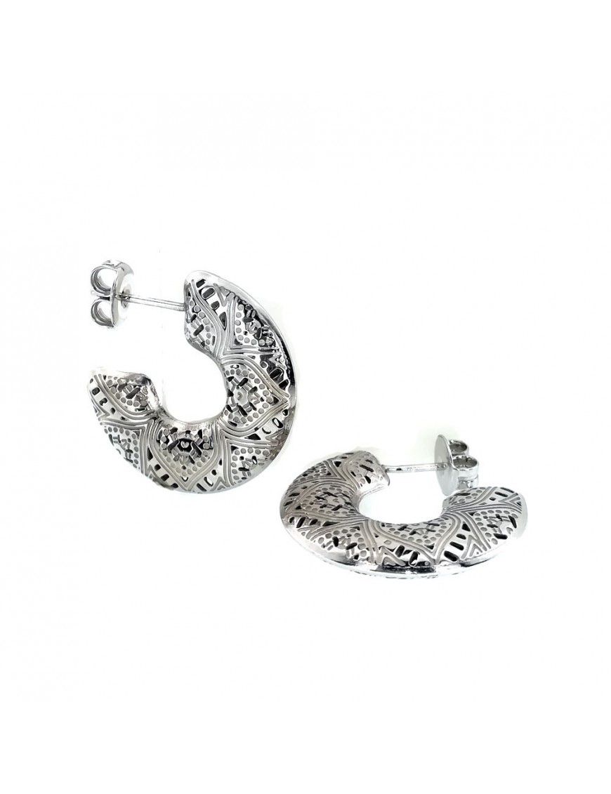 Pendientes Plata mujer Aro labrado corazones 016005-1-1