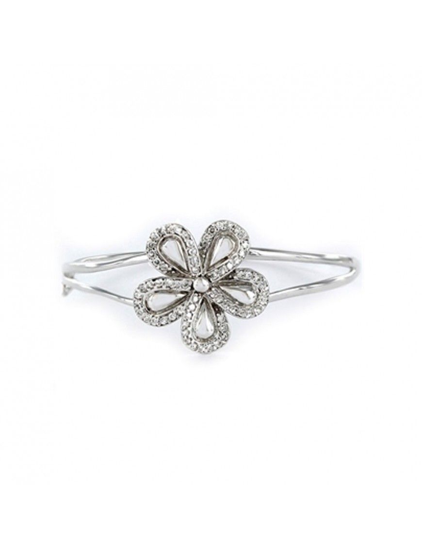 Pulsera Plata Mujer rígida flor circonitas 9057816