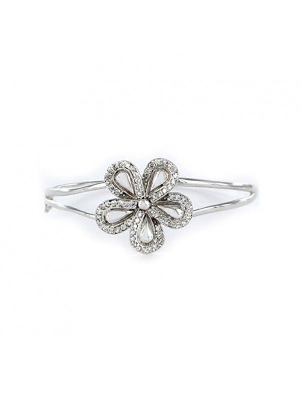 Pulsera Plata Mujer rígida flor circonitas 9057816