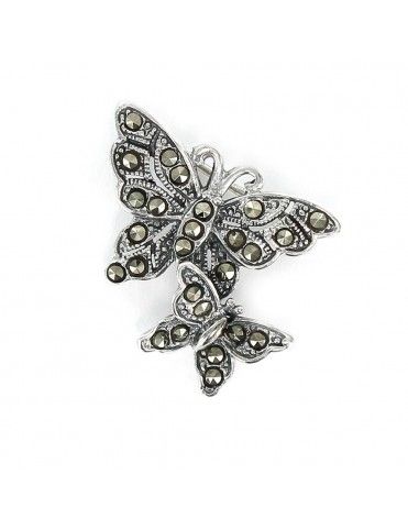 Broche de marquesita plata mujer dos mariposas 9102590