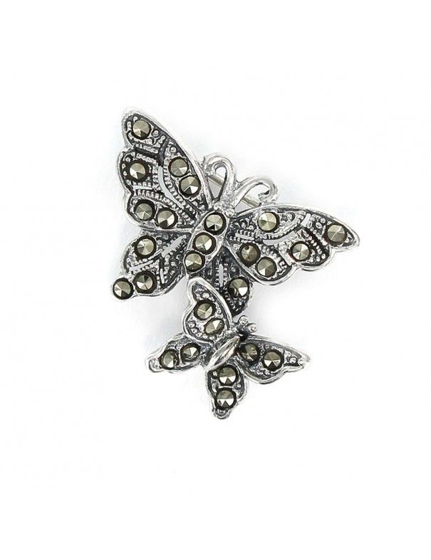 Broche de marquesita plata mujer dos mariposas 9102590
