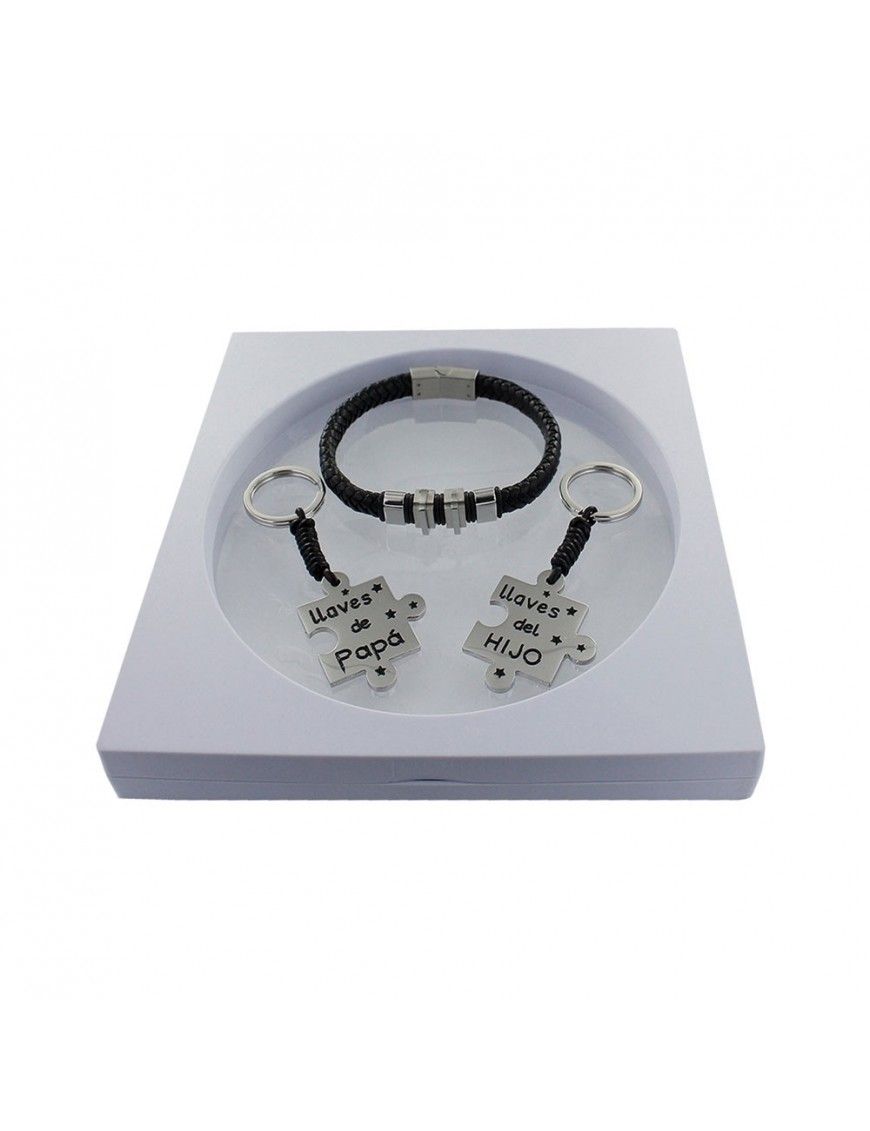 Pack pulsera de cuero + 2 llaveros puzzle padre e hijo 9106575