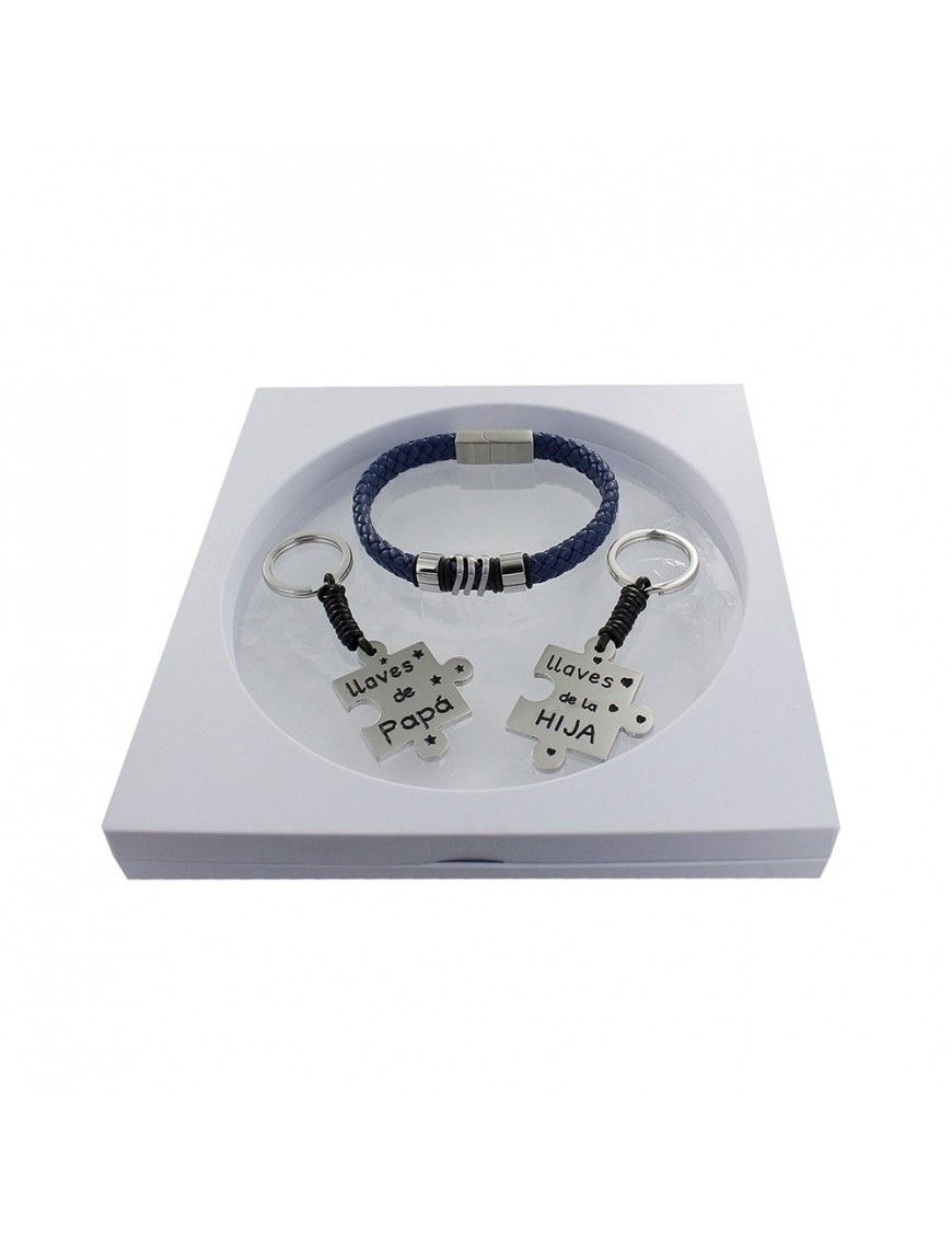 Pack pulsera de cuero + 2 llaveros puzzle padre e hija 9106576
