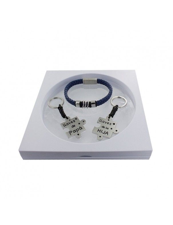 Pack pulsera de cuero + 2 llaveros puzzle padre e hija 9106576
