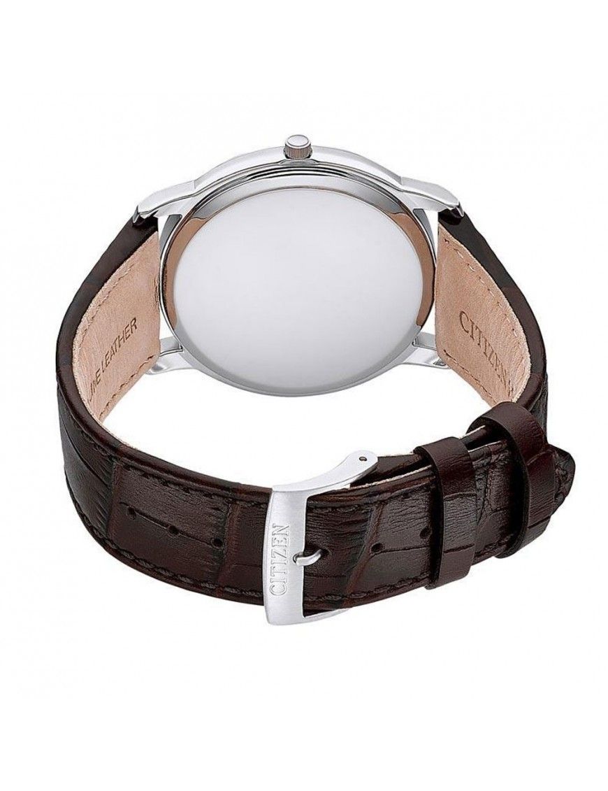 Citizen Eco-Drive AW1211-12A - Orologio Analogico Uomo, Quadrante Bianco, Cinturino In Pelle Marrone, Vetro Minerale, 5 Bar