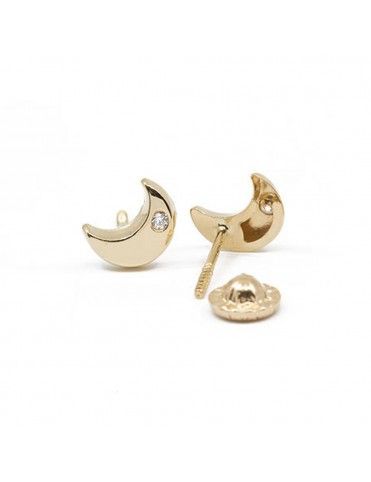 Pendientes Oro 18 Klts. niña luna circonita 41A3380