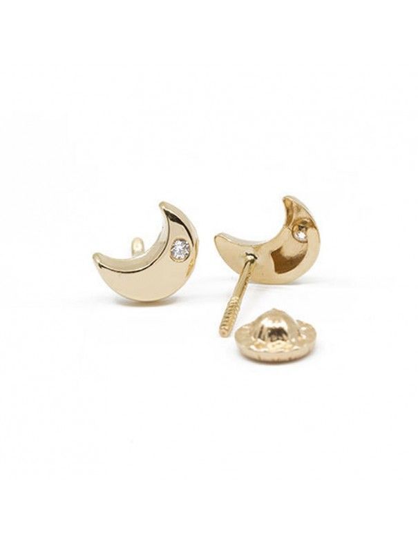 Pendientes Oro 18 Klts. niña luna circonita 41A3380
