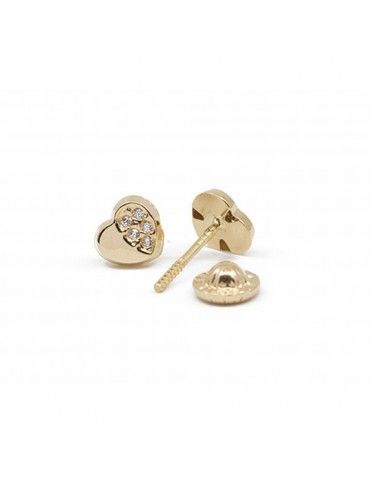 Pendientes Oro 18 Klts. niña corazón circonitas 41A3660