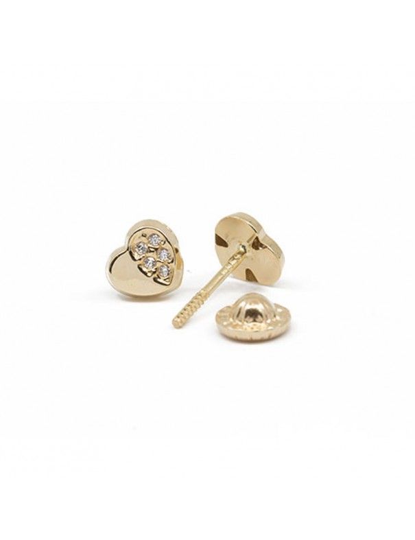 Pendientes Oro 18 Klts. niña corazón circonitas 41A3660