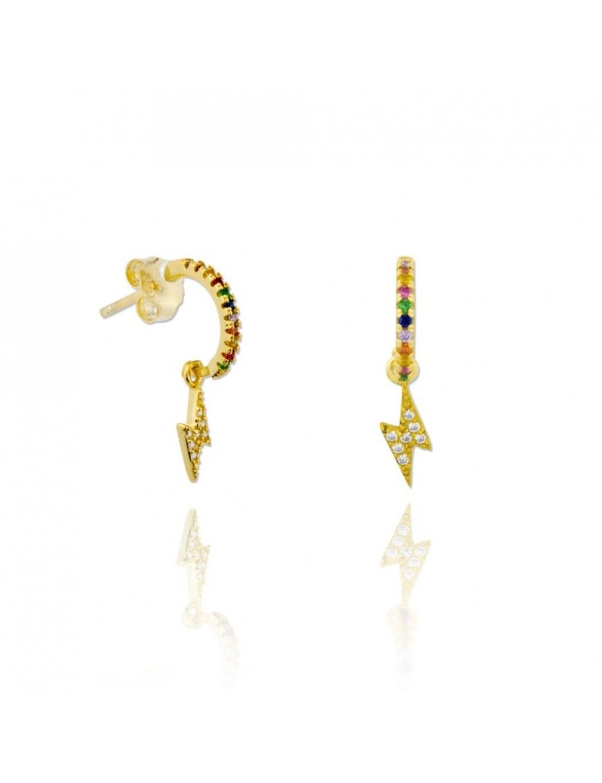 Pendientes Plata Mujer Aro dorada rayo 151606