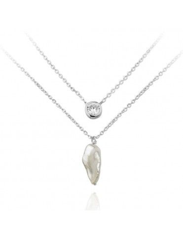 Collar doble Plata Mujer perla natural y chatón 174854