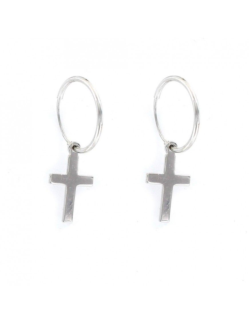 Pendientes Plata Mujer Aro con cruz 9108308