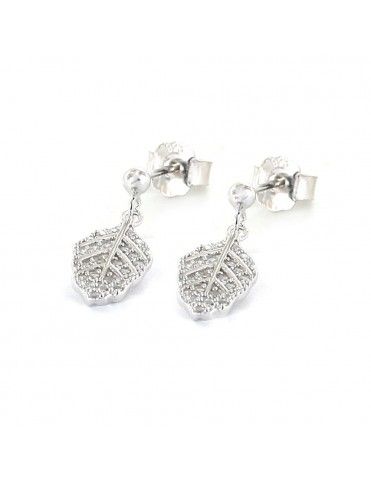 Pendientes Plata Mujer hoja circonitas 9108352