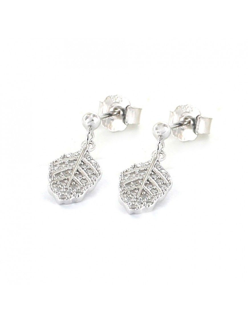 Pendientes Plata Mujer hoja circonitas 9108352