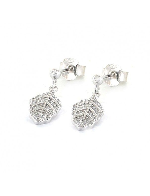 Pendientes Plata Mujer hoja circonitas 9108352