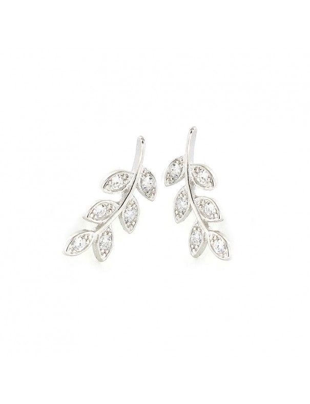 Pendientes Plata Mujer hoja circonitas 9108358