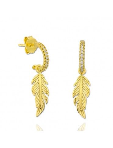 Pendientes plata dorada pluma 151770