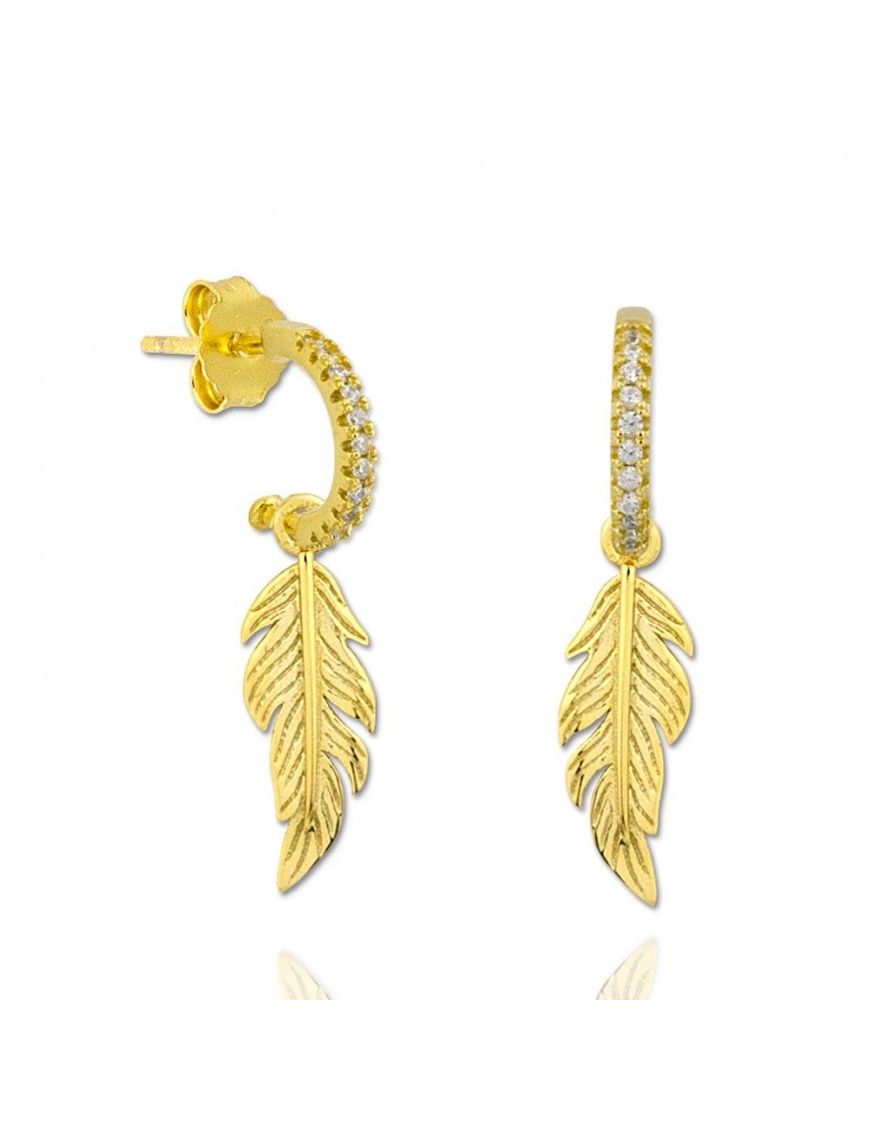 Pendientes plata dorada pluma 151770