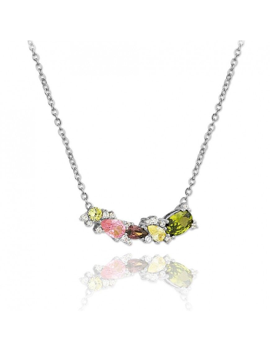 Collar plata con piedras de colores V00127