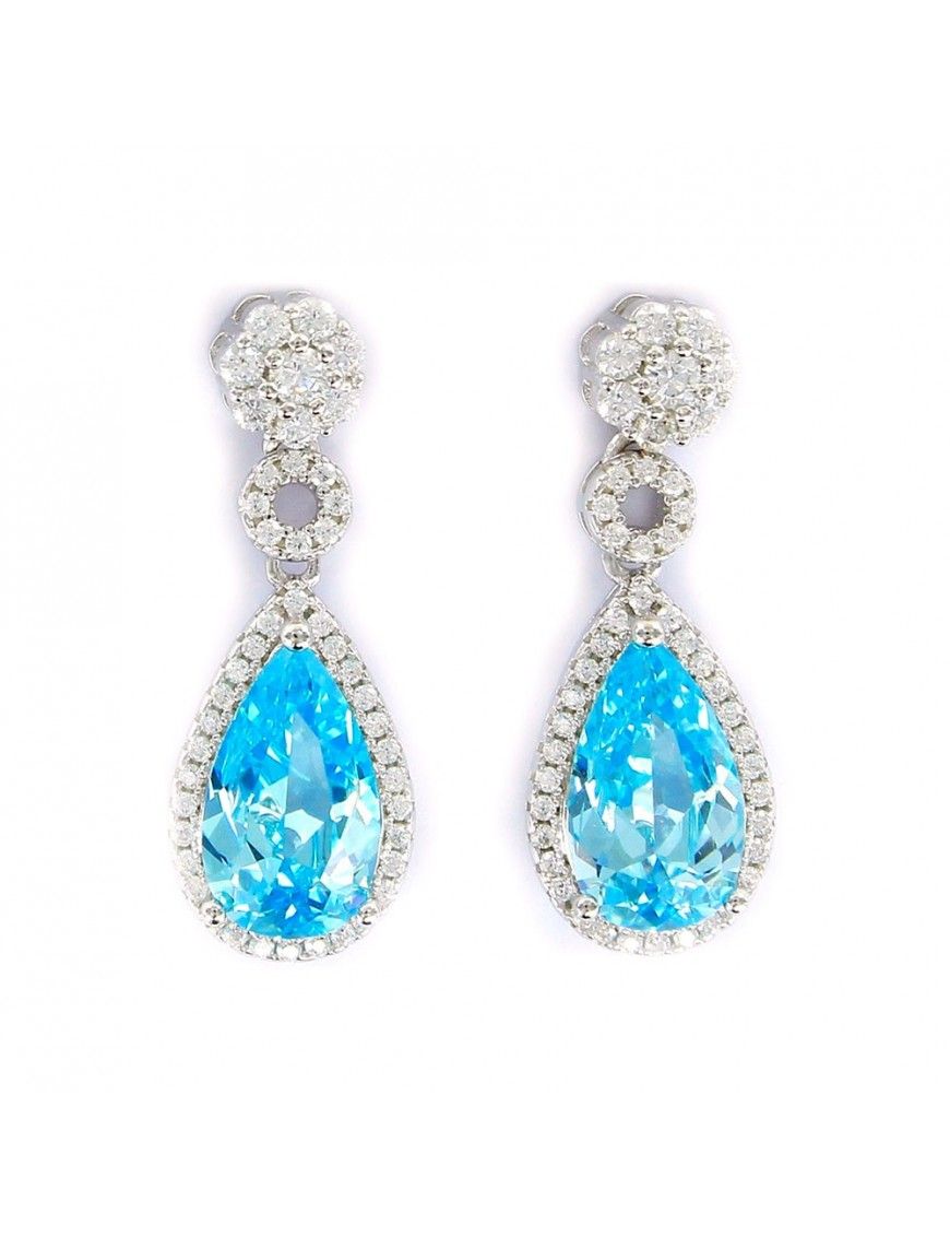 Pendientes plata largos color aguamarina 9104671