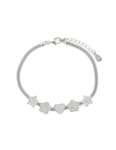 Pulsera plata malla corazones y flores 9106894