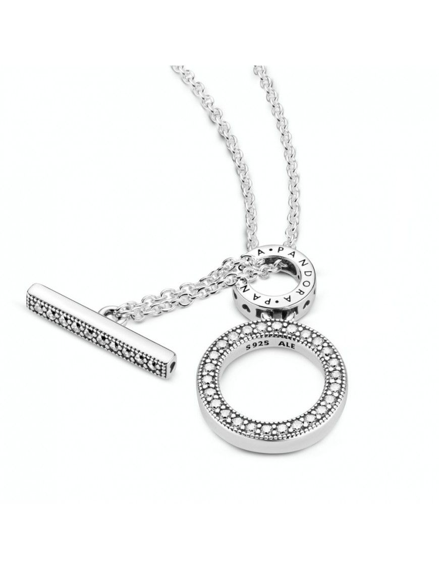 Collar Pandora en T en plata de ley Doble Aro 399039C01-45