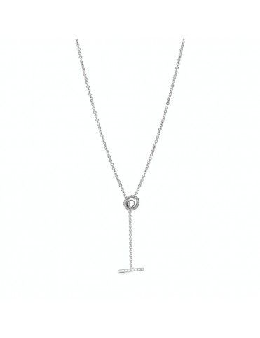 Collar Pandora en T en plata de ley Logo y Corazón en Pavé 399050C01-80