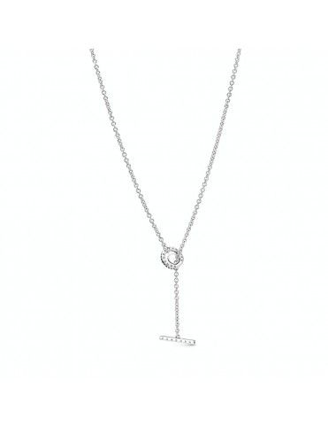 Collar Pandora en T en plata de ley Logo y Corazón en Pavé 399050C01-80