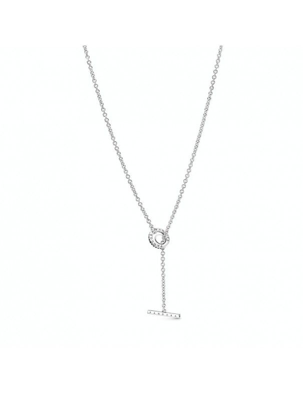 Collar Pandora en T en plata de ley Logo y Corazón en Pavé 399050C01-80