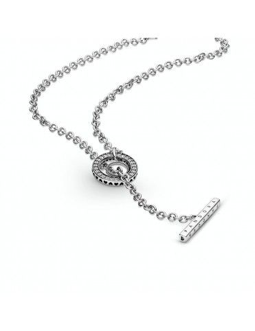 Collar Pandora en T en plata de ley Logo y Corazón en Pavé 399050C01-80