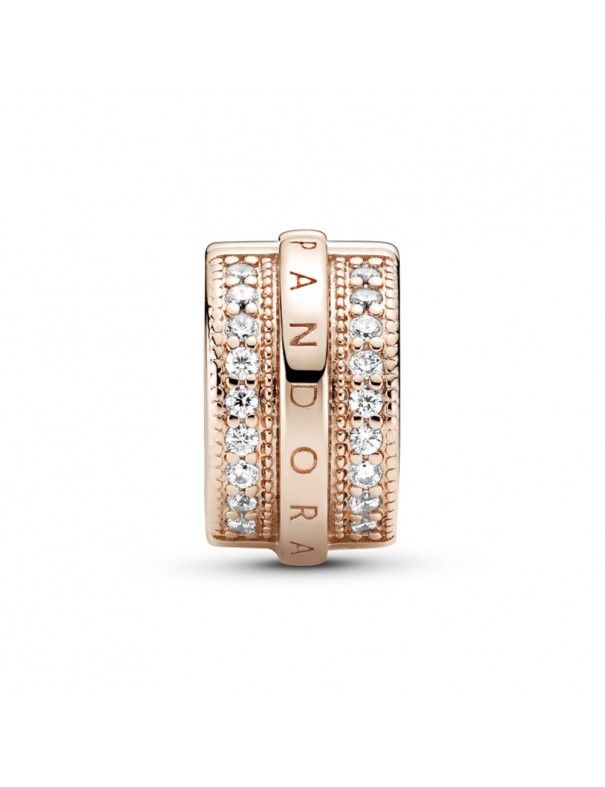 Clip Pandora Rose Logo Líneas Brillantes Pavé 789042C01