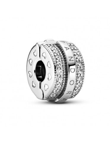 Clip Pandora plata Logo con Líneas Brillantes en Pavé 799042C01