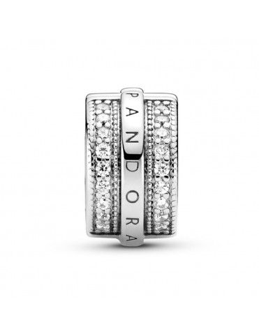Clip Pandora plata Logo con Líneas Brillantes en Pavé 799042C01